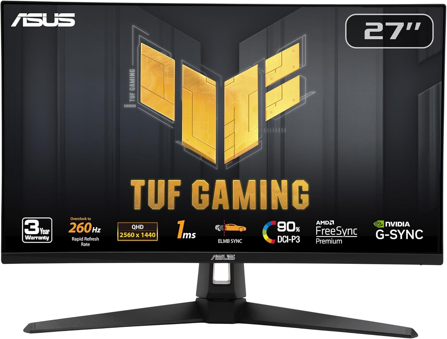 ASUS TUF Gaming 27” 1440P Gaming Monitor (VG27AQM1A) - QHD (2560 X 1440), 260Hz, 1Ms, Fast IPS, Extreme Low Motion Blur Sync, Freesync Premium, G-SYNC Compatible, Displayhdr400, 3 Year Warranty