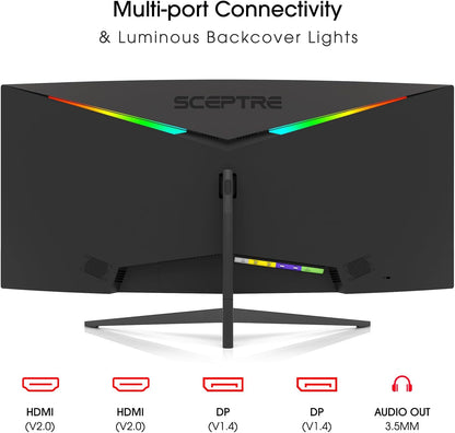 Sceptre 34-Inch Curved Ultrawide WQHD Monitor 3440 X 1440 R1500 up to 165Hz Displayport X2 99% Srgb 1Ms Picture by Picture, Machine Black 2023 (C345B-QUT168)