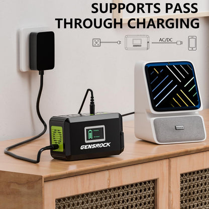 GENSROCK Portable Power Station, 88Wh Outdoor Solar Generator, Lithium Battery Power Bank with 110V/150W Peak AC Outlet,Qc 3.0, Type-C, LED Flashlight for CPAP Home Camping Travel Emergency.