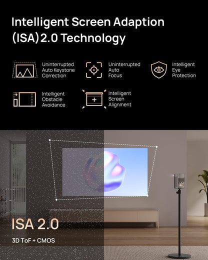 XGIMI Mogo 2 Pro 1080P Portable Projector, Mini Projector with Wifi and Bluetooth, Android TV 11.0, 400 ISO Lumens, 2X8W Speakers, Supports 4K, Auto Focus, Object Avoidance, and Screen Adaption