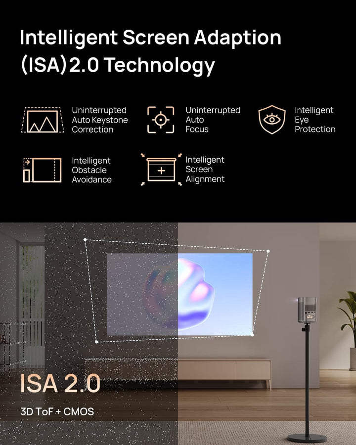 XGIMI Mogo 2 Pro 1080P Portable Projector, Mini Projector with Wifi and Bluetooth, Android TV 11.0, 400 ISO Lumens, 2X8W Speakers, Supports 4K, Auto Focus, Object Avoidance, and Screen Adaption