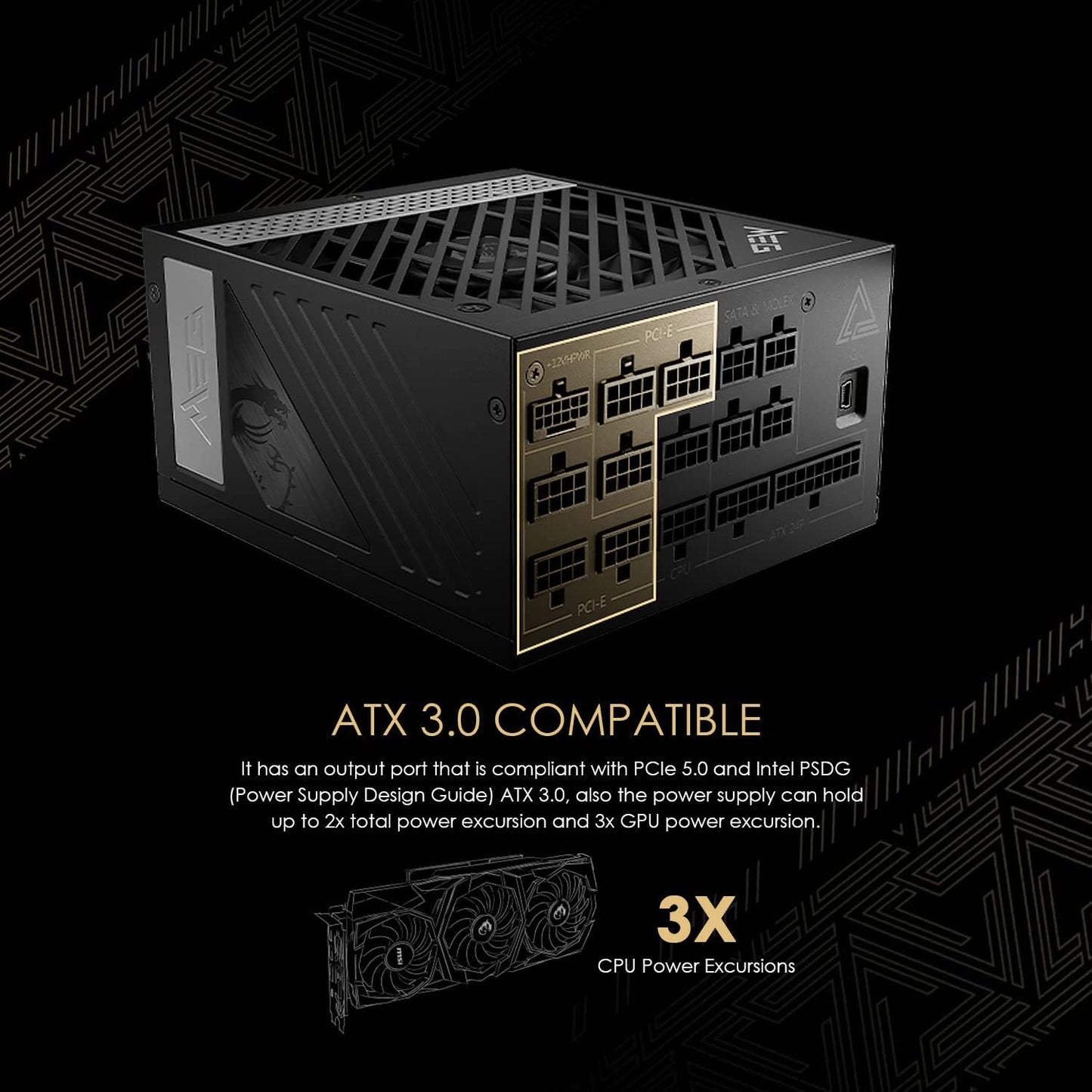 MEG Ai1300P PCIE 5 & ATX 3.0 Gaming Power Supply - Full Modular - 80 plus Platinum Certified 1300W - 100% Japanese 105°C Capacitors - Compact Size - ATX PSU