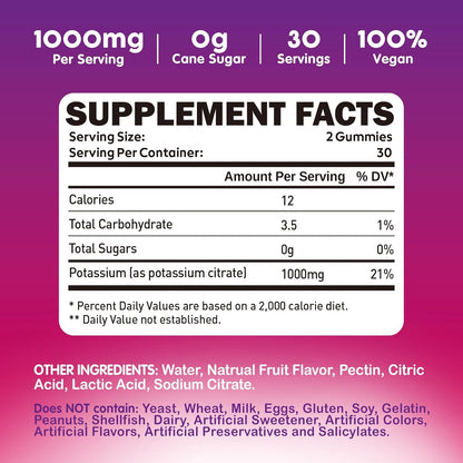 Potassium Citrate 1000Mg Gummies, Potassium Supplement for Adults Women & Men, Support Leg Cramps & Muscle Health, 120 Chewables