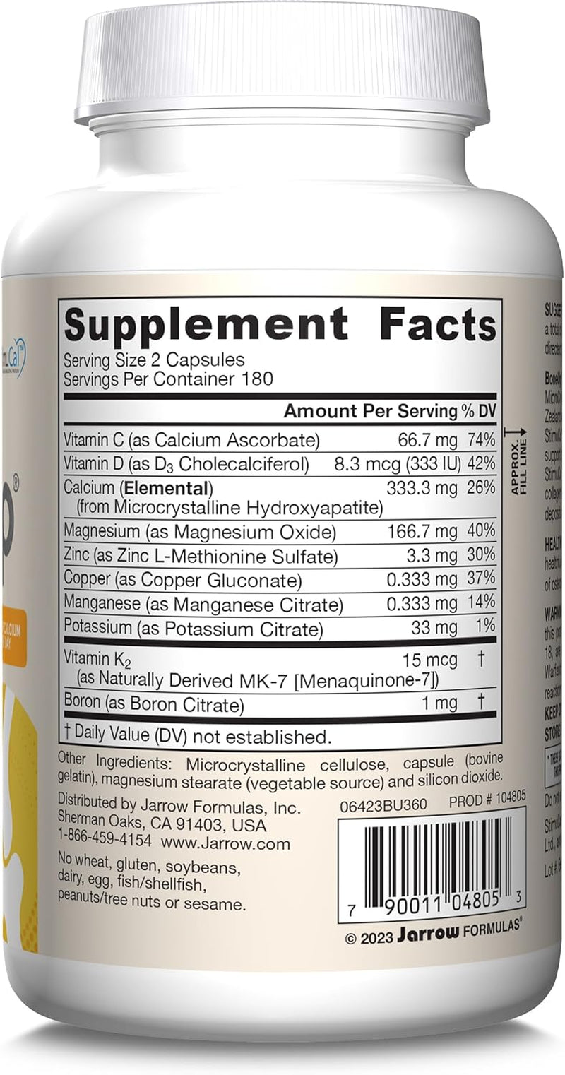 Jarrow Formulas Boneup - 360 Capsules - 180 Servings - for Bone Support & Skeletal Nutrition - Includes Naturally Derived Vitamin D3, K2 (As MK-7) & 1000 Mg Calcium - Gluten Free - Non-Gmo