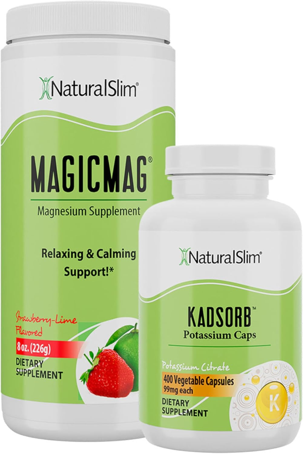 Naturalslim Dynamic Duo - Magicmag Magnesium Powder Stress & Sleep Support Drink & Kadsorb Potassium Caps Electrolyte Balance Normal Ph Support - Natural Aid for a Slow Metabolism