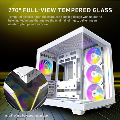Antec C5 ARGB White, 7 X 120Mm ARGB PWM Fans Included, up to 10 Fans Simultaneously, Type-C 3.2 Gen 2 Port, Seamless Tempered Glass Front & Side Panels, 360Mm Radiator Support, Mid-Tower ATX PC Case
