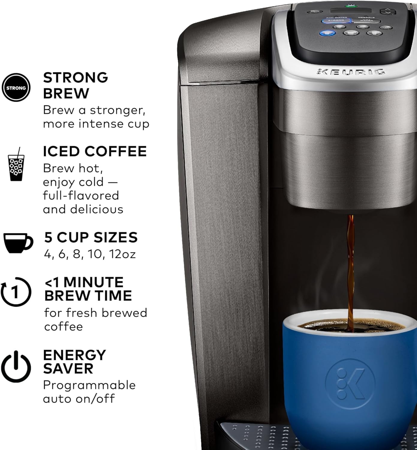 Keurig K-Elite Single Serve K-Cup Pod Coffee Maker, with Strength and Temperature Control, Iced Coffee Capability, 8 to 12Oz Brew Size, Programmable, Brushed Slate