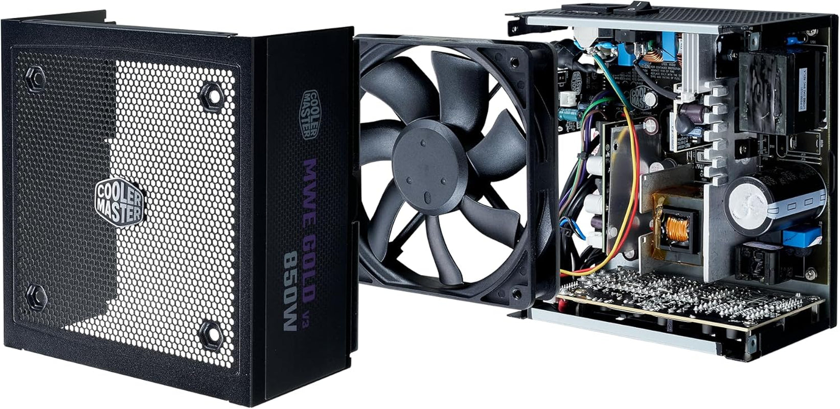 Cooler Master MWE Gold 850 V3 ATX 3.1 Full Modular PSU, 850W, 80+ Gold Efficiency, 90° 12VHPWR|600W Pcie 5.1, Japanese Capacitors, Zero-Rpm Mode, Hexagonal Fan Cover, 10-Year