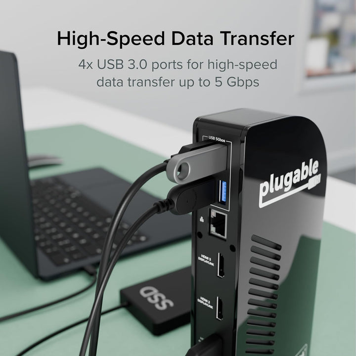 Plugable 13-In-1 USB-C Triple Monitor Docking Station, 100W Laptop Charging, Displaylink Docking Station for Mac (Driver Req), Windows, Chrome (3 HDMI, 1 USB-C with 20W Charging, 4 USB, Ethernet, SD)