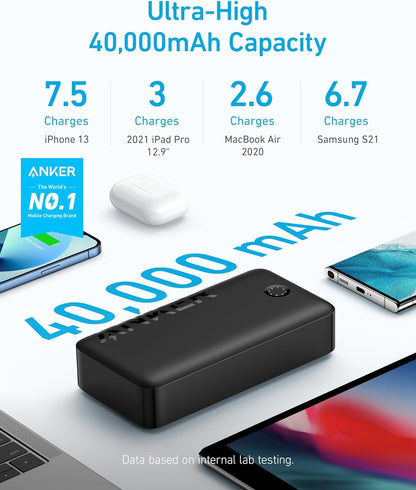 Anker Portable Charger, Power Bank, 40,000Mah 30W Battery Pack with USB-C High-Speed Charging, for Macbook, Iphone Iphone 15/15 Plus/15 Pro/15 Pro Max, Iphone14/13/12 Series, Samsung Galaxy, Ipad