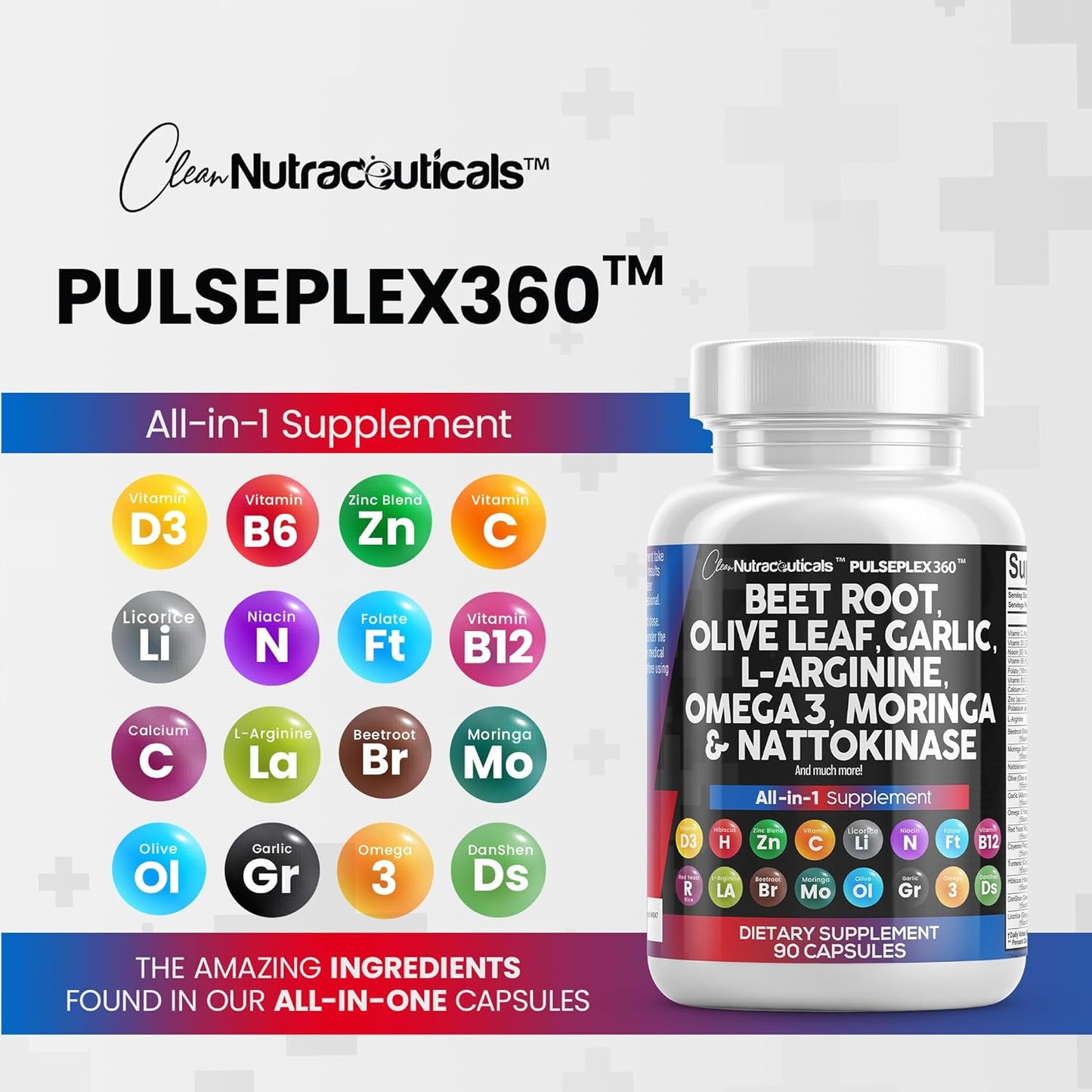 Beet Root Capsules 6000Mg Olive Leaf 6000Mg Nattokinase 4000 FU Garlic Extract 2000Mg L-Arginine 400Mg Omega 3 Red Yeast Rice Hibiscus Danshen - Healthy Support Supplement - 90 Ct