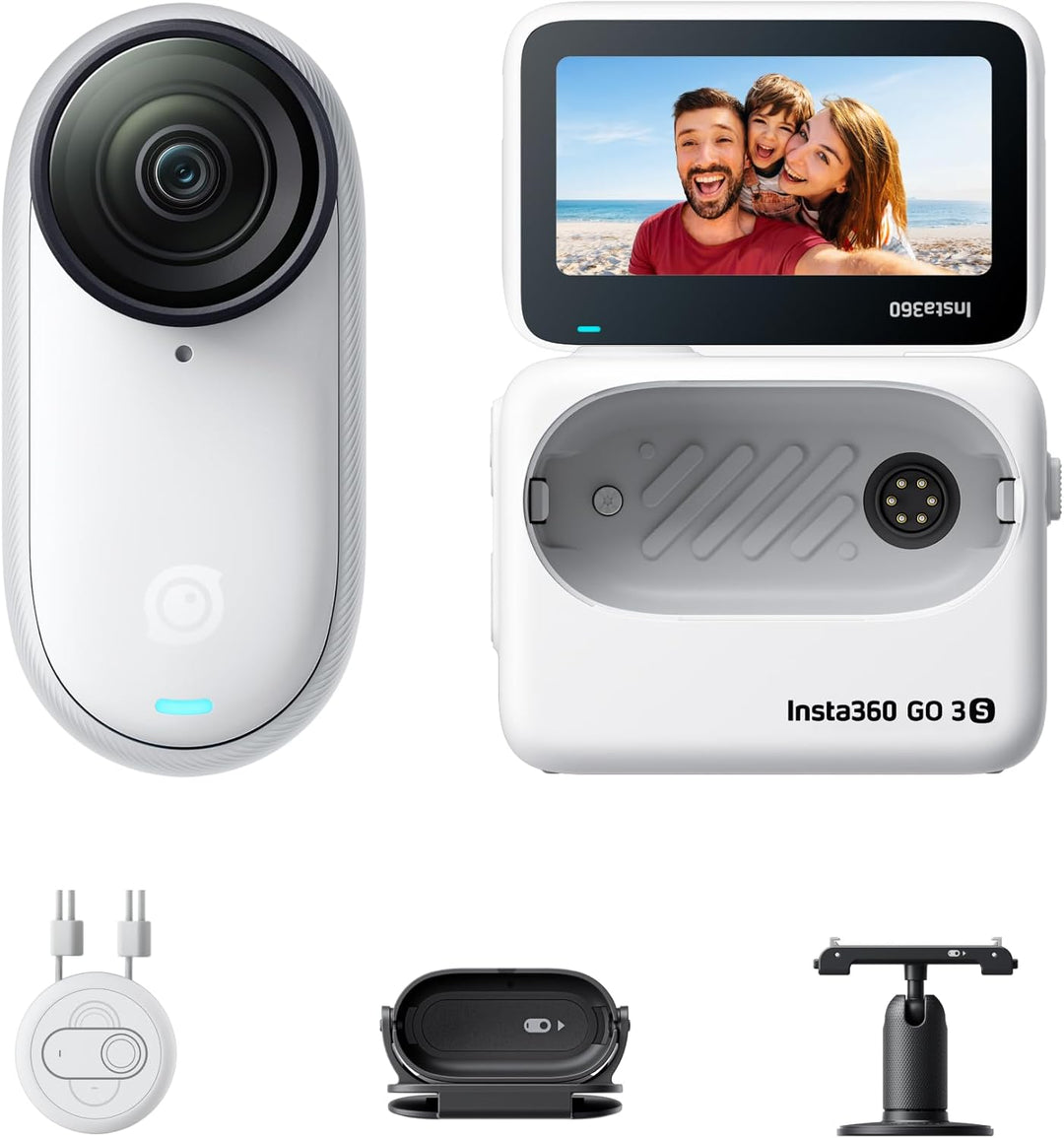 Insta360 GO 3S - 128 GB White 4K Tiny Portable Vlogging Camera, Hands-Free Povs, Mount Anywhere, Stabilization, 140 Min Battery Life, 10M Waterproof, Apple Find My, Pet POV