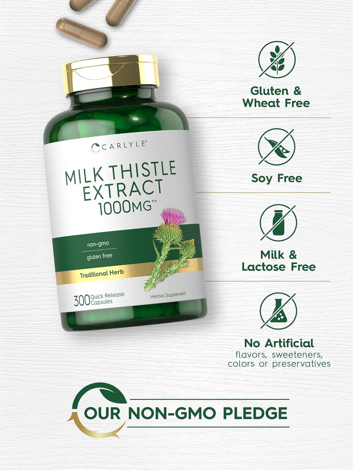 Carlyle Milk Thistle 1000Mg | 300 Capsules | Non-Gmo, Gluten Free Extract