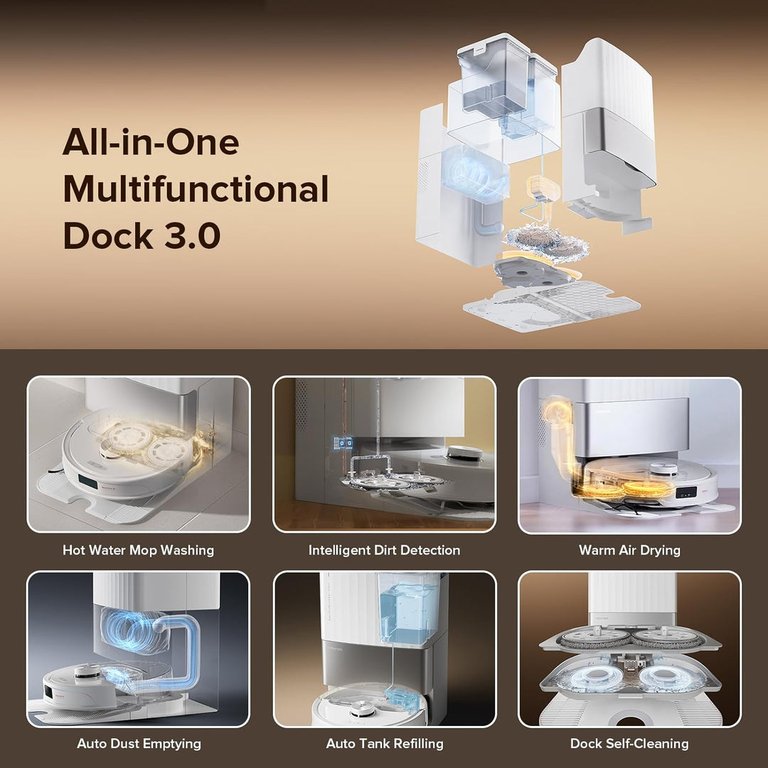 Roborock Qrevo Master Robot Vacuum and Mop Combo, 10,000Pa Suction, Flexiarm Design Side Brush & Mop, Auto Mop Washing & Drying, Self-Emptying&Refilling, Dock Self-Cleaning, Obstacle Avoidance, White