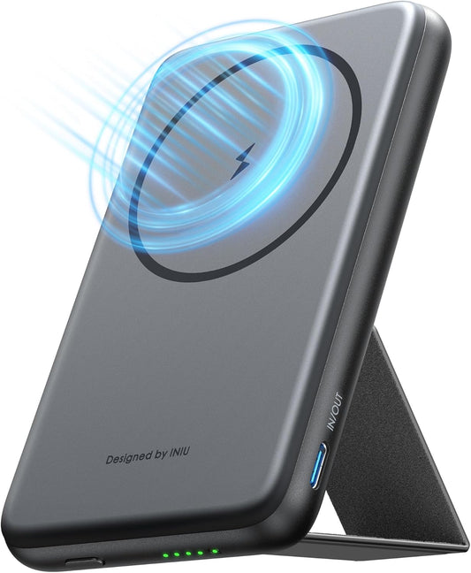 INIU for Magsafe Portable Charger, Ultra Slim 5500Mah 20W Magnetic Power Bank with Foldable Stand, USB-C In&Out Wireless Battery Pack, for Iphone 16/16 Plus/16 Pro/16 Pro Max, Iphone 15/14/13/12
