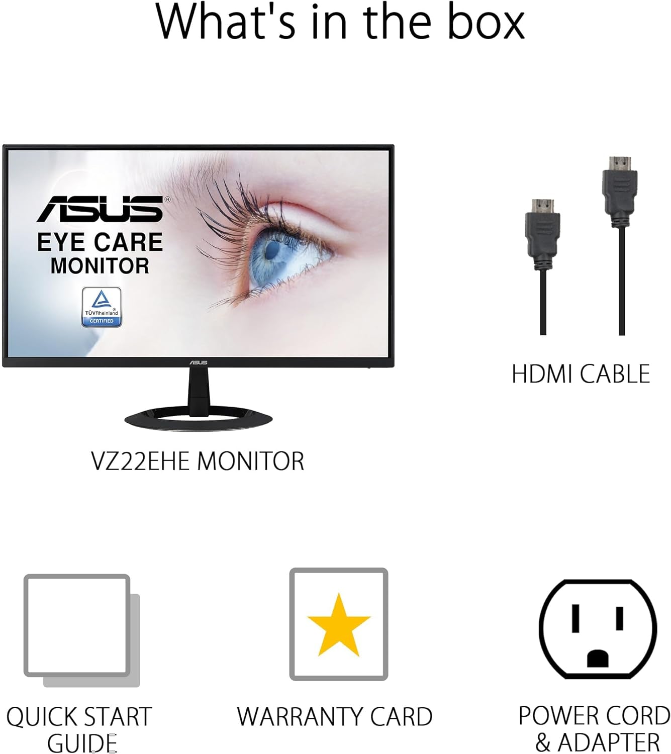 ASUS 22” (21.45” Viewable) 1080P Eye Care Monitor (VZ22EHE) - Full HD, IPS, 75Hz, 1Ms (MPRT), Adaptive-Sync, HDMI, Low Blue Light, Flicker Free, HDMI, VGA, Ultra-Slim,Black