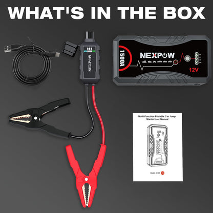 NEXPOW Car Jump Starter Car Battery Jump Starter Pack 1500A Peak Q10S for up to 7.0L Gas and 5.5L Diesel Engine12V Auto Battery Booster,Jumper Cables Portable Lithium Jump Box with LED Light/Usb QC3.0