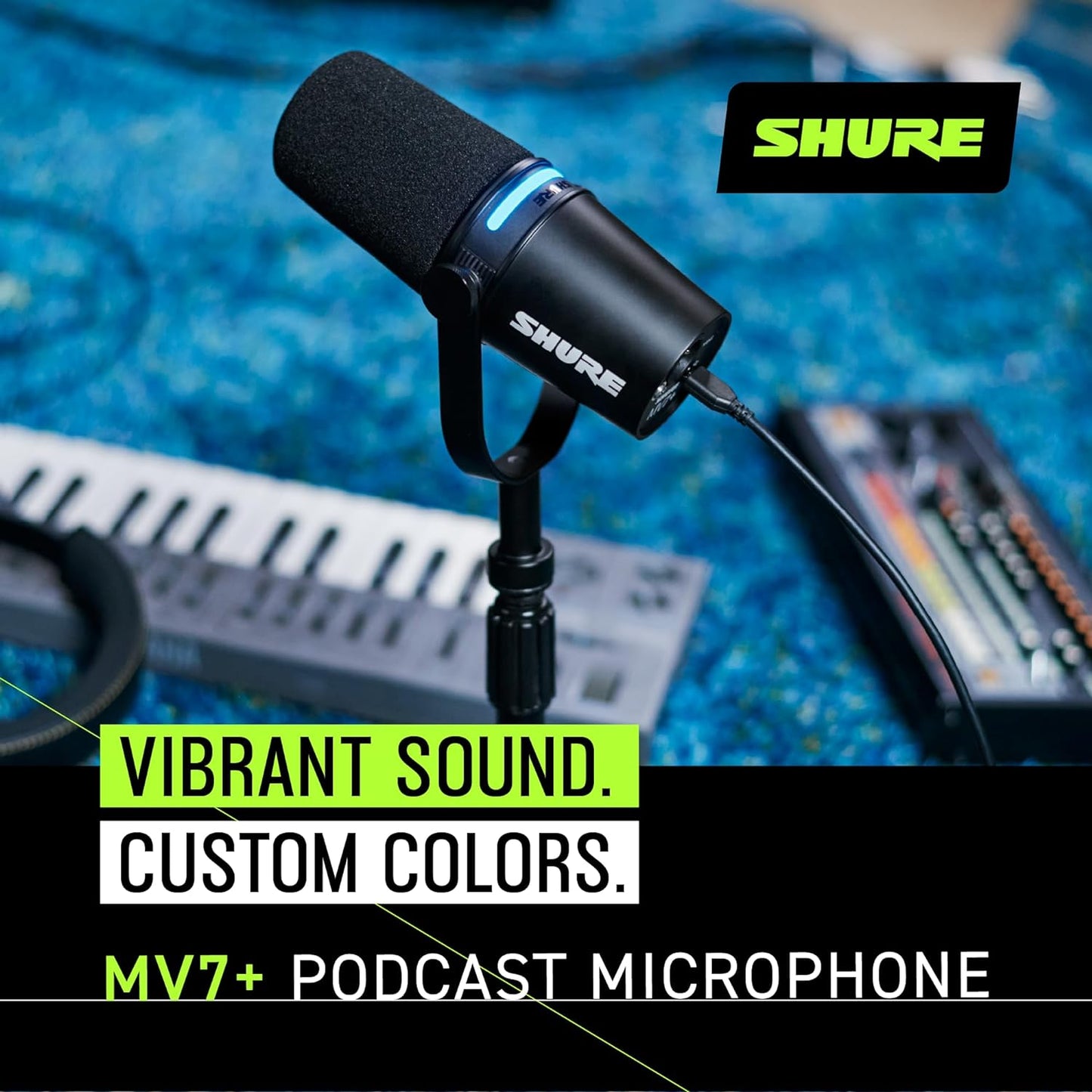 Shure MV7+ Podcast Dynamic Microphone. OBS Certified, Enhanced Audio, LED Touch Panel, USB-C & XLR Outputs, Auto Level Mode, Digital Pop Filter, Reverb Effects, Podcasting, Streaming, Recording -Black