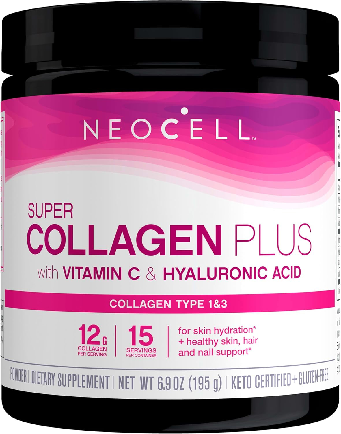 Neocell Super Collagen plus with Vitamin C and Hyaluronic Acid, for Skin Hydration and Healthy Skin, Hair and Nails Support, Unflavored, Collagen Powder, 6.9 Oz., 1 Canister