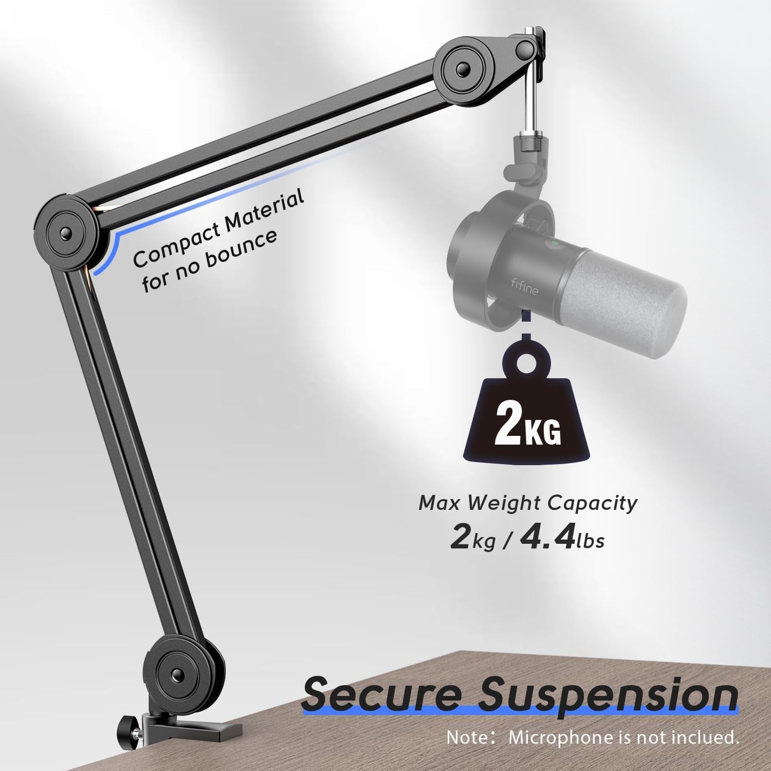 FIFINE Microphone Arm Stand-Heavy Duty Boom Arm, Suspension Scissor Adjustable Mic Stand with Desk Mount, 5/8" Screw, Cable Ties, for Recording Gaming Streaming Podcasting-Bm63