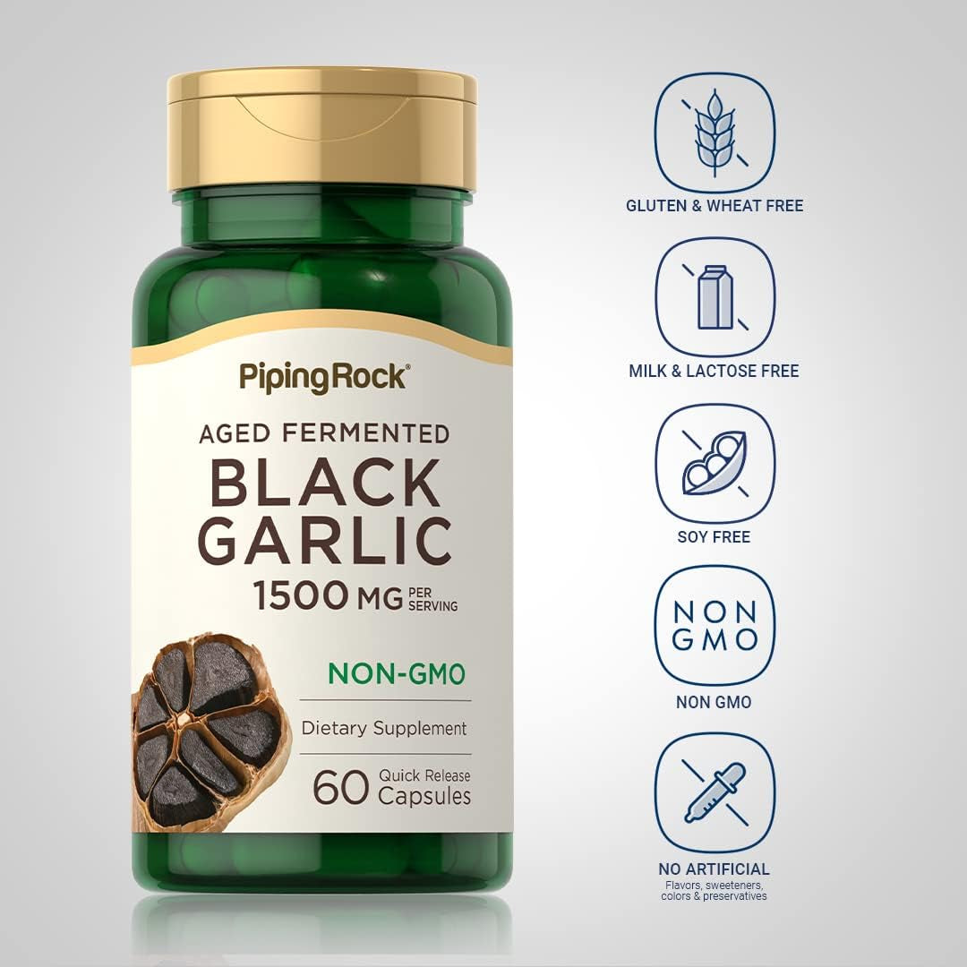 Piping Rock Black Garlic Supplement 1500Mg | 60 Capsules | Aged and Fermented | Non-Gmo, Gluten Free