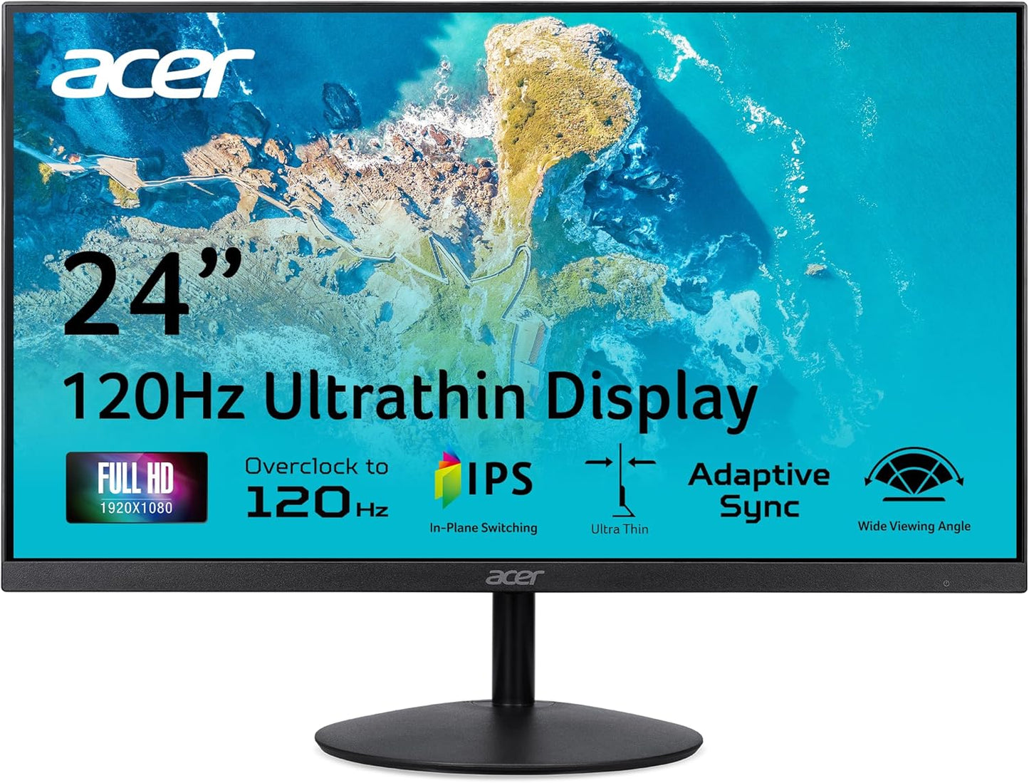 Acer SB240Y G0Bi 23.8" IPS Full HD Ultra-Slim Edge-To-Edge Gaming Office Monitor | Adaptive-Sync Support (Freesync Compatible) | up to 120Hz Refresh | 1Ms (VRB) | Tilt | HDMI & VGA Ports | Black