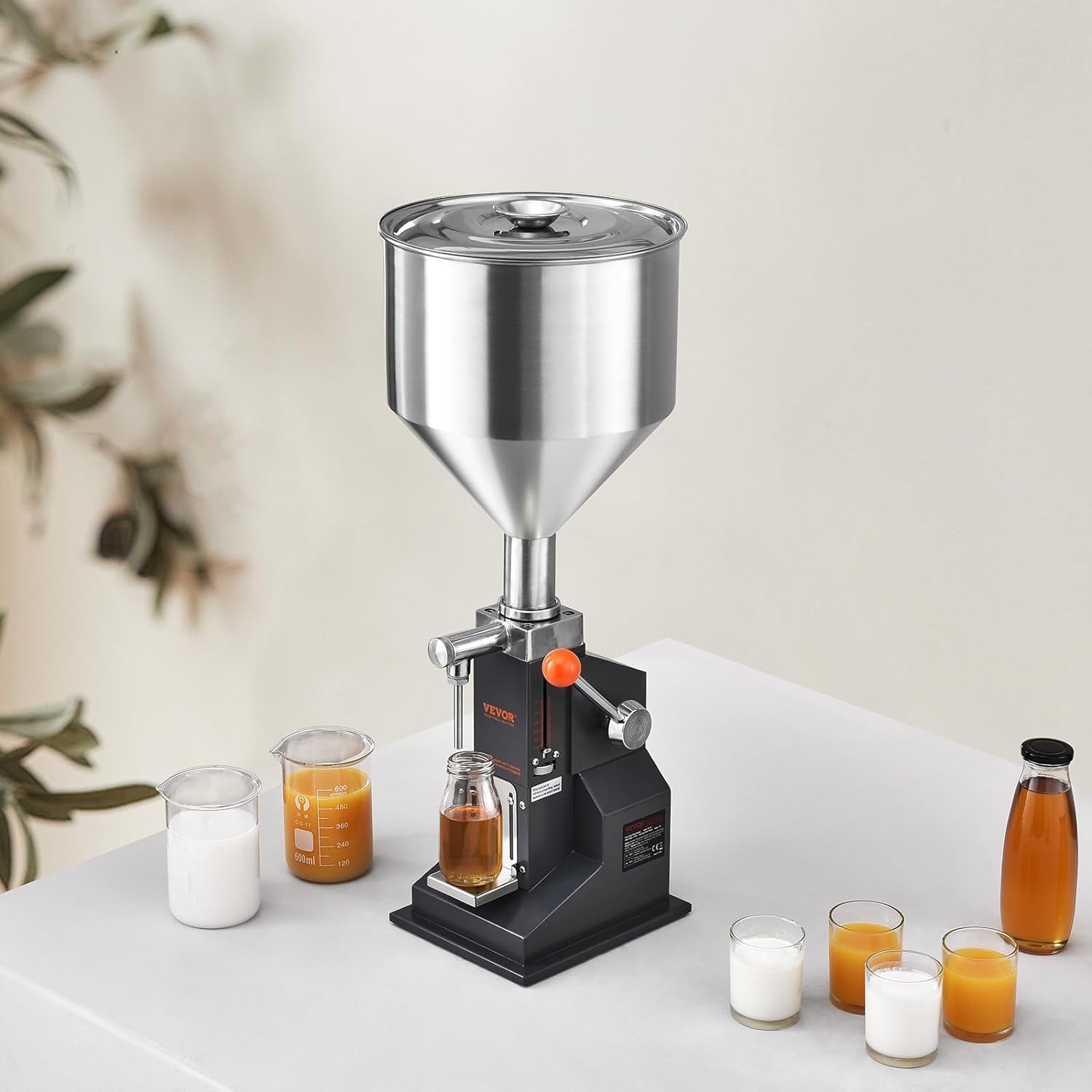 VEVOR Manual Paste Liquid Filling Machine, 5-100Ml Adjustable Bottle Filling Machine, Stainless Steel Liquid Filler with 11.5L Hopper for Milk Water Juice Essential Oil Shampoo Cosmetic Honey