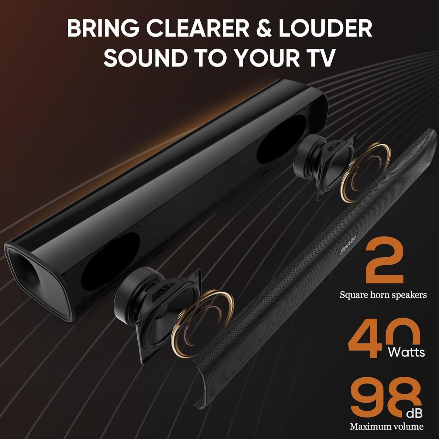 Saiyin Sound Bars for TV, 40 Watts Small Soundbar for Tv,Surround Sound System TV Sound Bar Speakers with Bluetooth/Optical/Aux Connection for Pc/Gaming/Projectors,17Inch