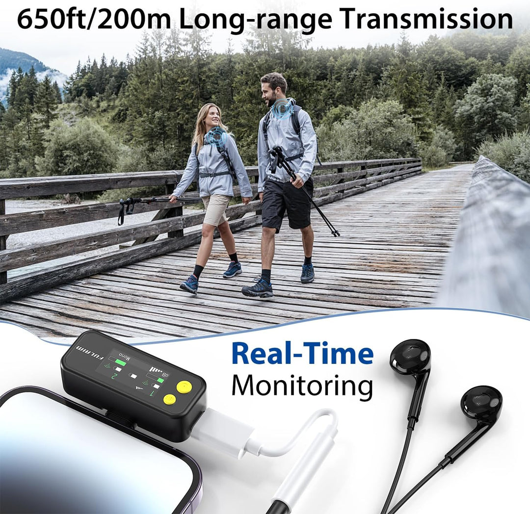 FULAIM X5M Wireless Lavalier Microphone System, Lavalier Lapel Mic with 18H Battery Life Charging Case for DSLR Cameras/Iphone/Android/Live Streaming