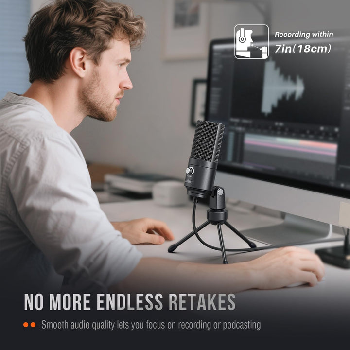 FIFINE USB Microphone, Metal Condenser Recording Microphone for MAC OS, Windows, Cardioid Laptop Mic for Recording Vocals, Voice Overs, Streaming, Meeting and Youtube Videos-K669B