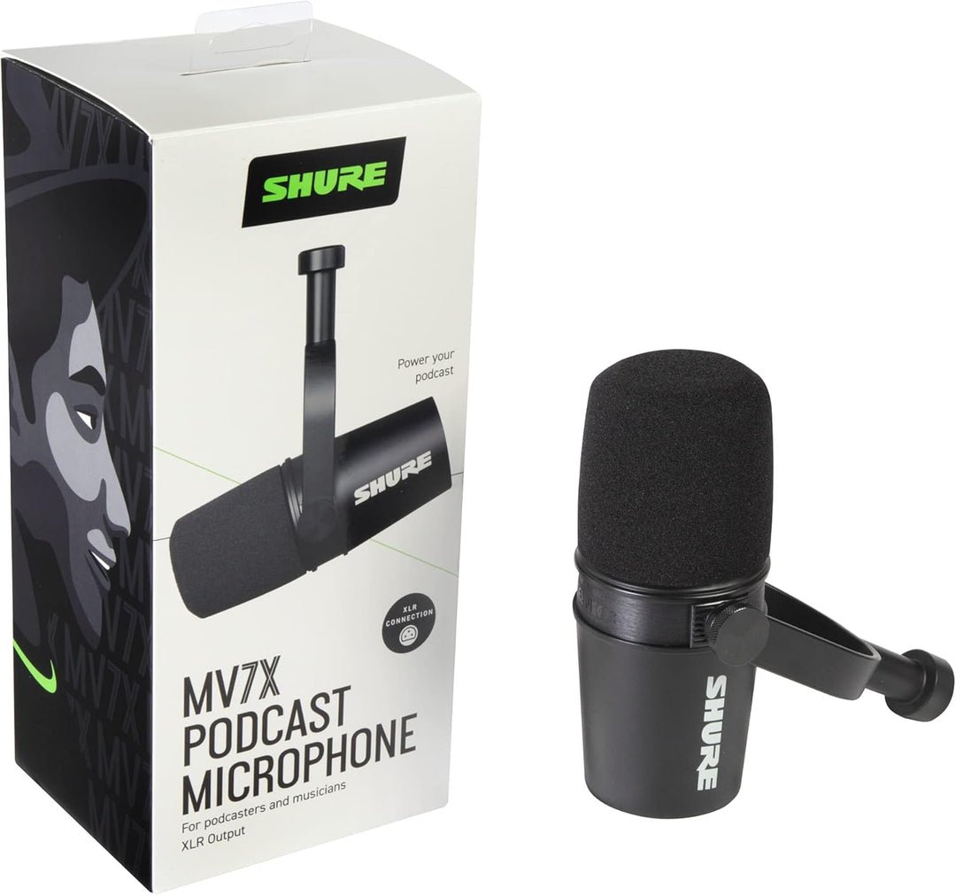 Shure MV7X Microphone - XLR Only Pro Quality Dynamic Mic for Podcasting & Vocal Recording, Voice-Isolating Technology, All Metal Construction, Mic Stand Compatible, Optimized Frequency - Black