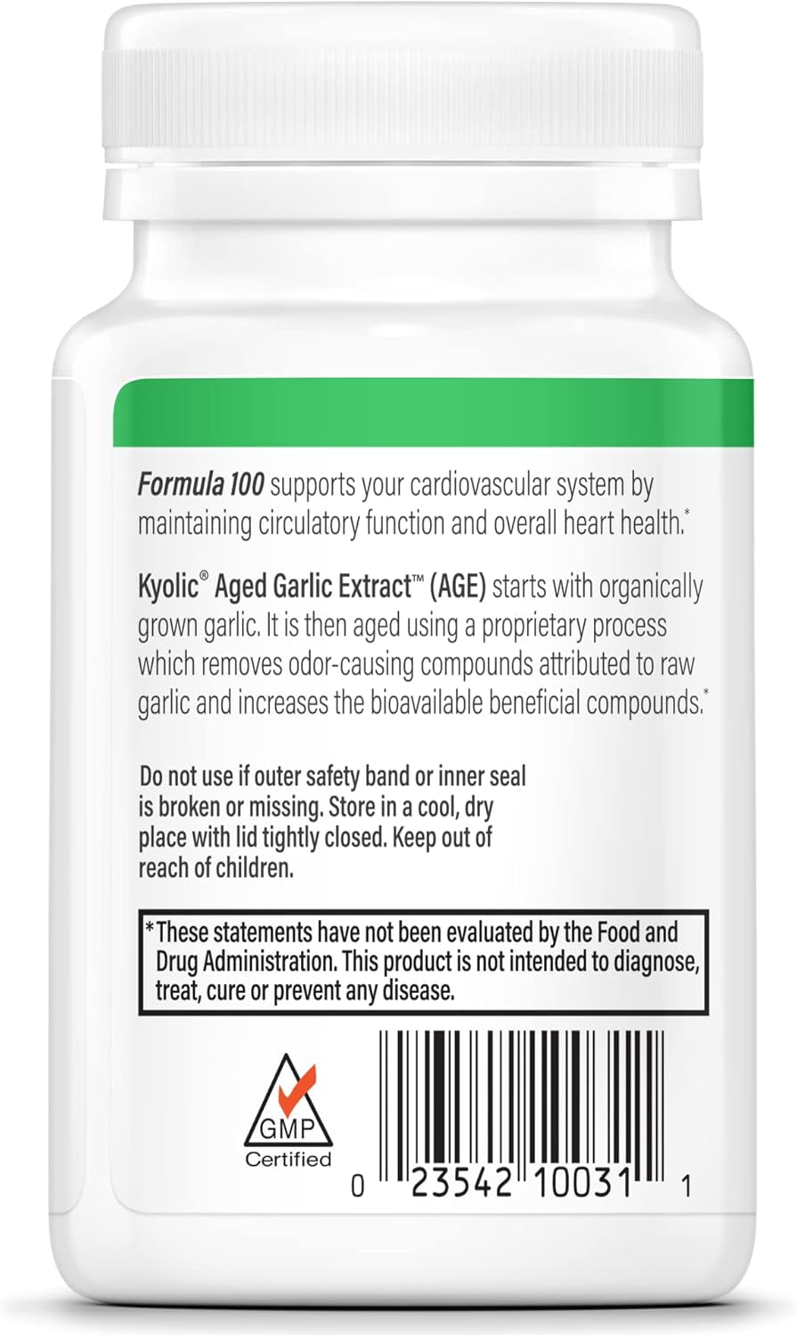 Kyolic Aged Garlic Extract Formula 100, Original Cardiovascular, 100 Tablets (Packaging May Vary)