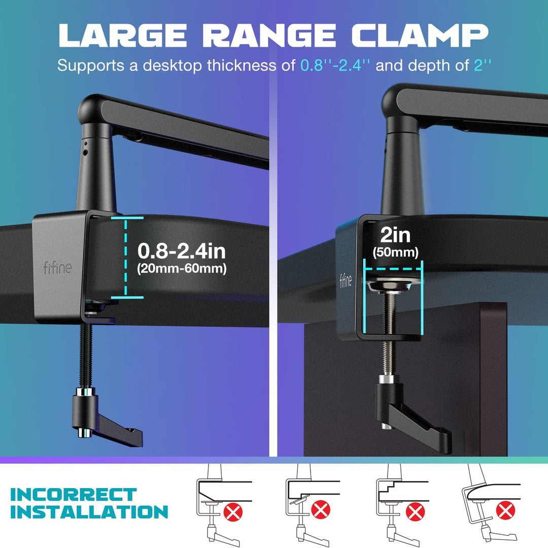 FIFINE Microphone Boom Arm, Low Profile Adjustable Stick Microphone Arm Stand with Desk Mount Clamp, Screw Adapter, Cable Management, for Podcast Streaming Gaming Studio-Bm88
