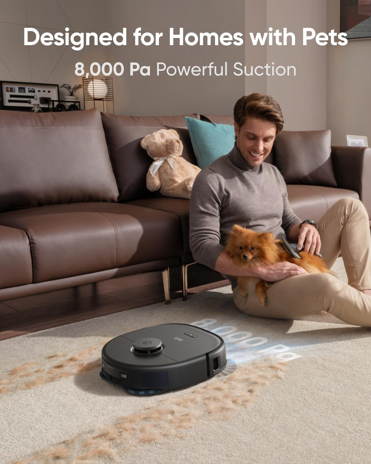 Eufy X10 Pro Omni Robot Vacuum and Mop with 8,000 Pa Suction, Dual Mops with 12 Mm Auto-Lift and Carpet Detection, AI Obstacle Avoidance, Auto Mop Washing, Auto Drying, Self-Emptying, Self-Refilling