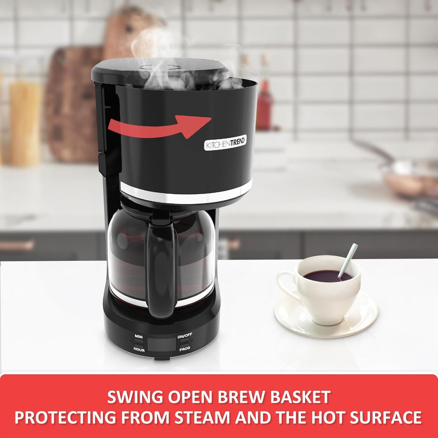 12-Cup Programmable Coffee Maker with Permanent Filter, Removable Water Reservoir Coffee Machine, Drip Coffee Maker, Delay Brew, Timer & Keep Warm, Swing Open Brew Basket, Black