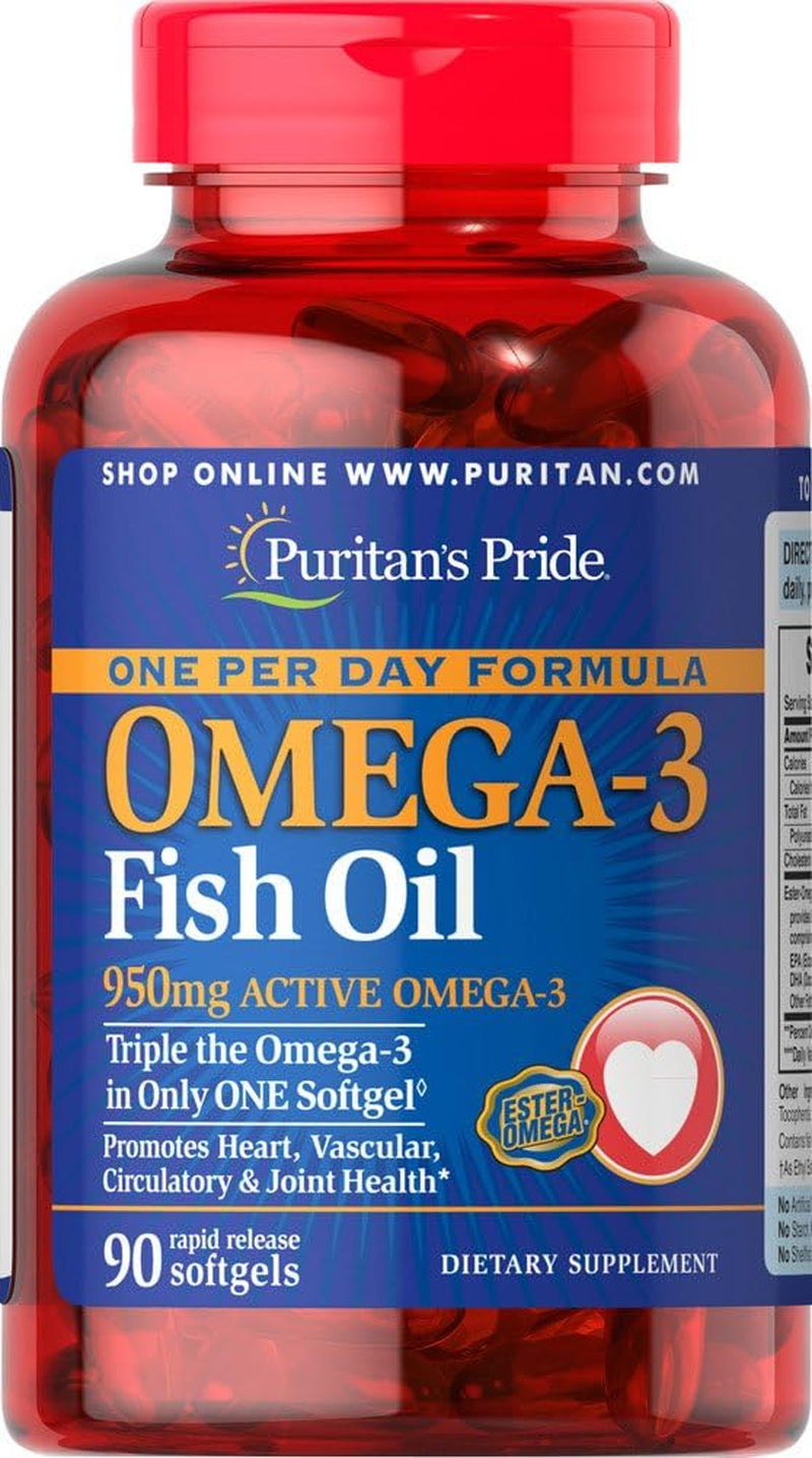 Puritan'S Pride One per Day Omega-3 Fish Oil 1360 Mg (950 Mg Active Omega-3)-90 Softgels, 90 Count