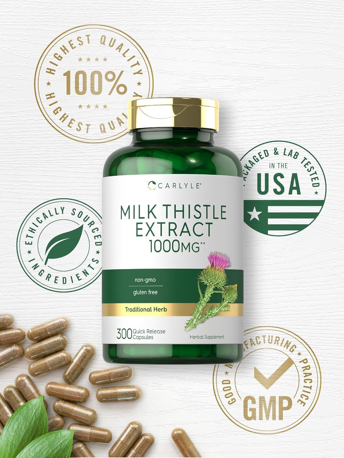 Carlyle Milk Thistle 1000Mg | 300 Capsules | Non-Gmo, Gluten Free Extract