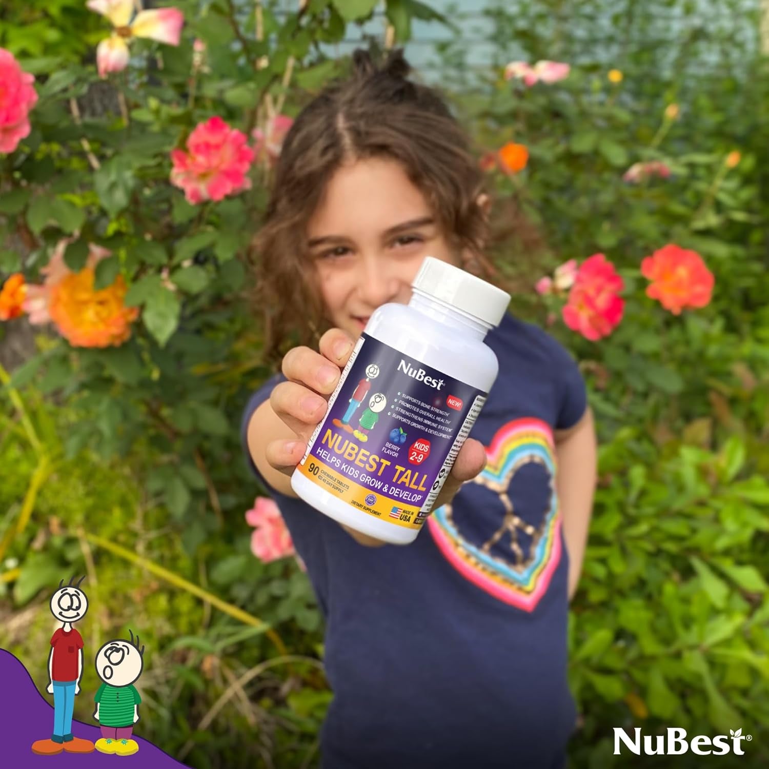 Nubest Tall Kids - Toddlers Vitamins and Kids Vitamins for Age 2 to 9 - Support Bone Strength, Overall Health and Immunity - Animal Shapes - 90 Chewable Berry Tablets | 1.5 Month Supply