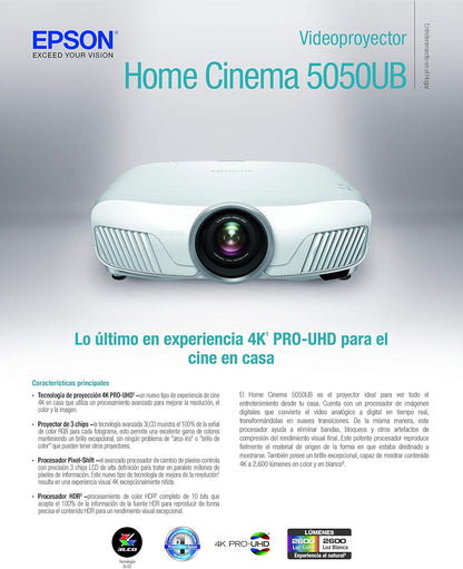 Epson Home Cinema 5050UB 4K PRO-UHD 3-Chip Projector with Hdr,White