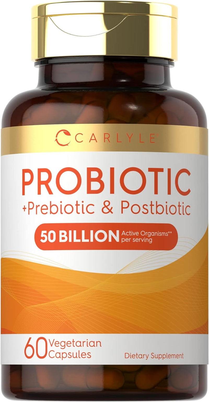 Carlyle Prebiotic, Probiotic & Postbiotic | 50 Billion CFU 60 Powder Pills | 3 in 1 Supplement | Vegetarian, Gluten Free & Non-Gmo Formula