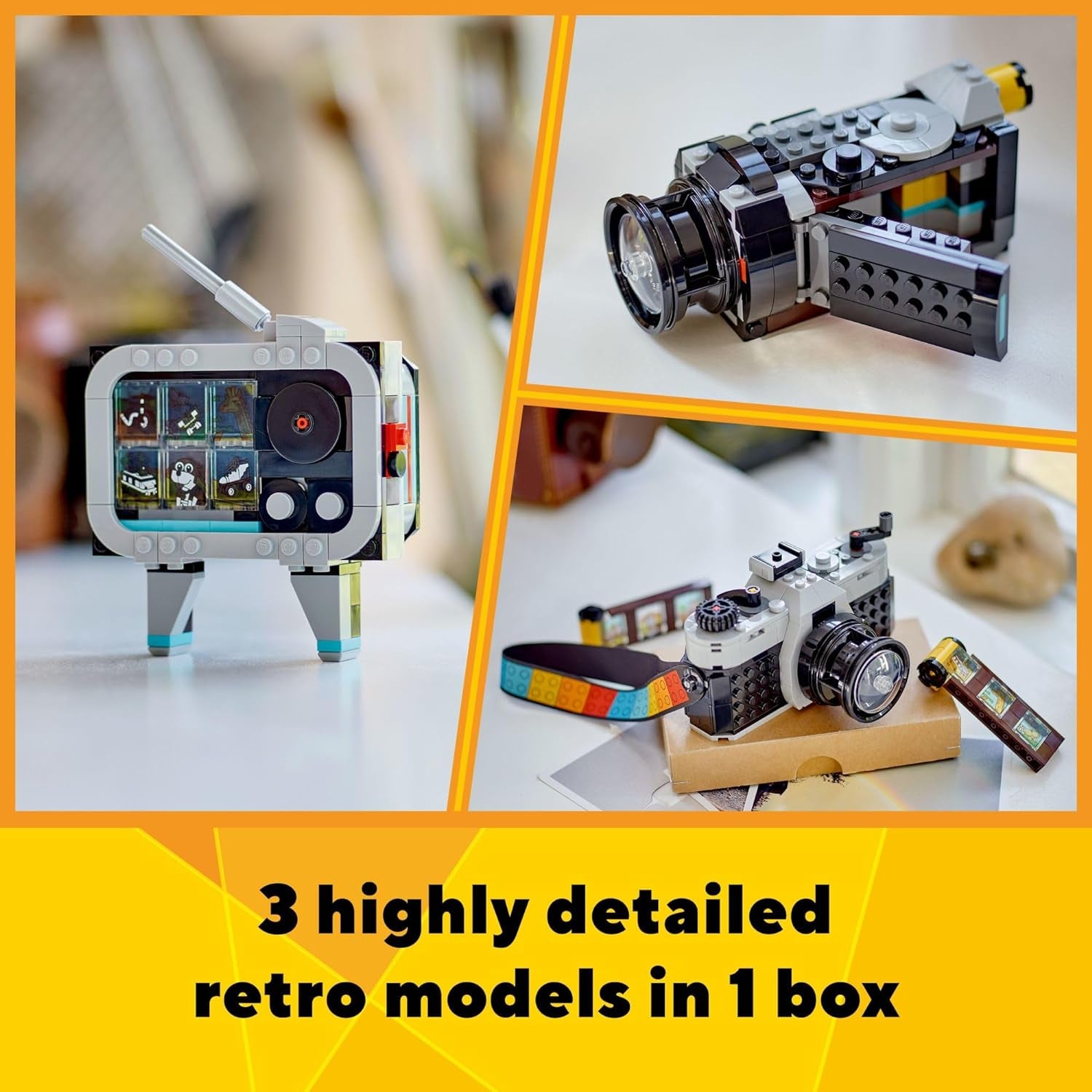 LEGO Creator 3 in 1 Retro Camera Toy, Transforms from Toy Camera to Retro Video Camera to Retro TV Set, Photography Gift for Boys and Girls Ages 8 Years Old and up Who Enjoy Creative Play, 31147