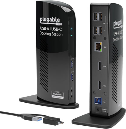 Plugable Universal Laptop Docking Station Dual HDMI Monitor for Windows and Mac (Driver Required), USB 3.0 or USB-C, 2X HDMI, Gigabit Ethernet, Audio, 6 USB Ports (UD-3900)