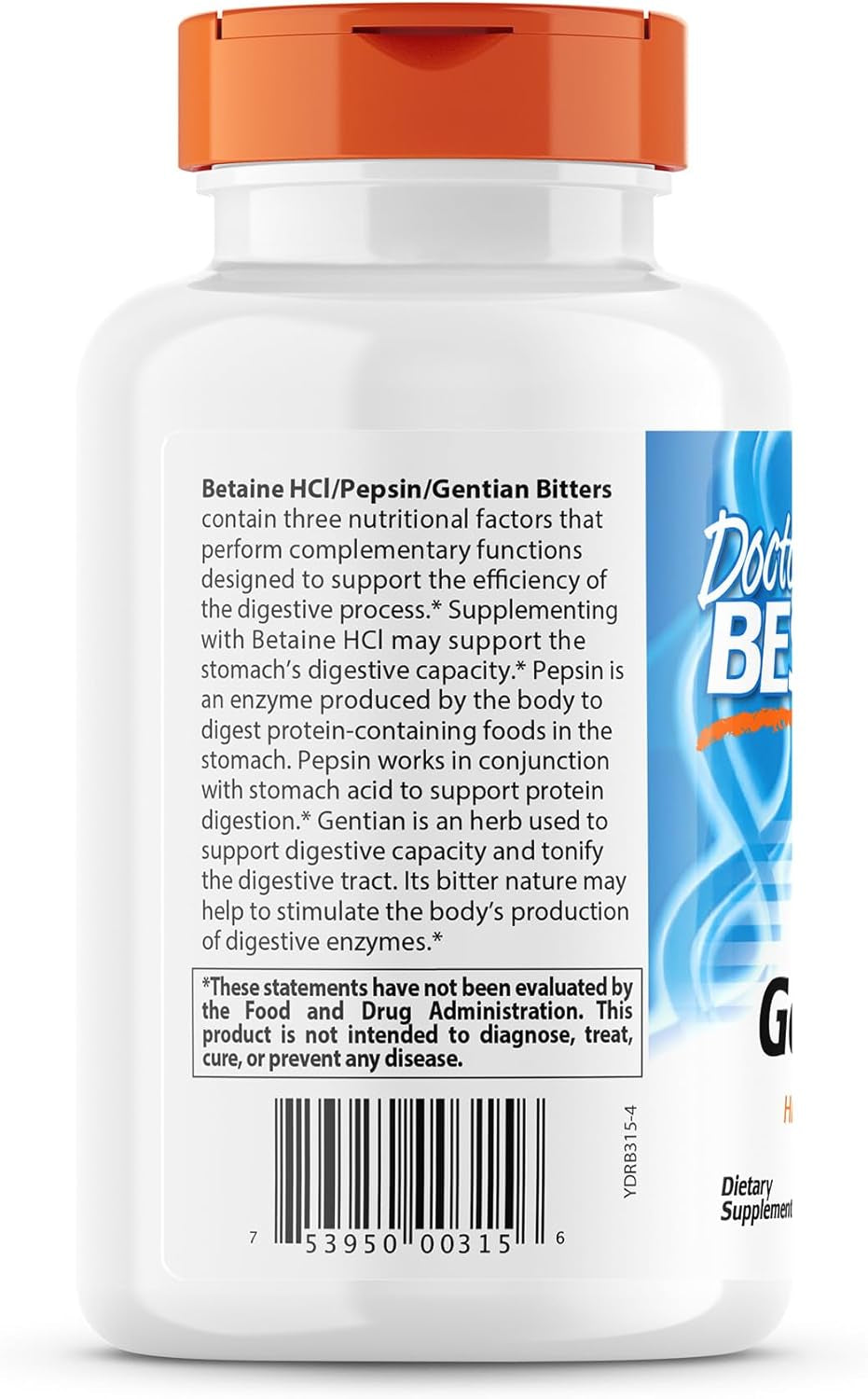 Doctor'S Best Betaine HCI Pepsin & Gentian Bitters, Digestive Enzymes for Protein Breakdown & Absorption, Non-Gmo, Gluten Free, 360 Count (Pack of 1)