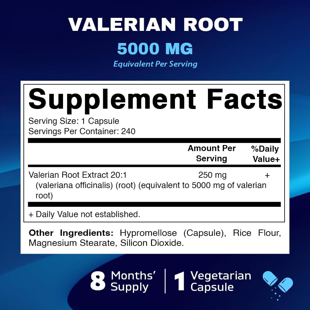 Vitamatic 2 Packs Valerian Root 5000 Mg Equivalent per Capsule - 20X Concentrated Extract from 20:1 250Mg - 240 Capsules