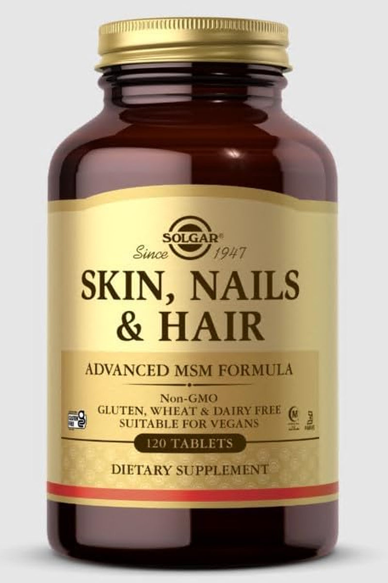 SOLGAR Skin, Nails & Hair - 120 Tablets - Advanced MSM Formula - Non GMO, Vegan, Gluten & Dairy Free - 60 Servings