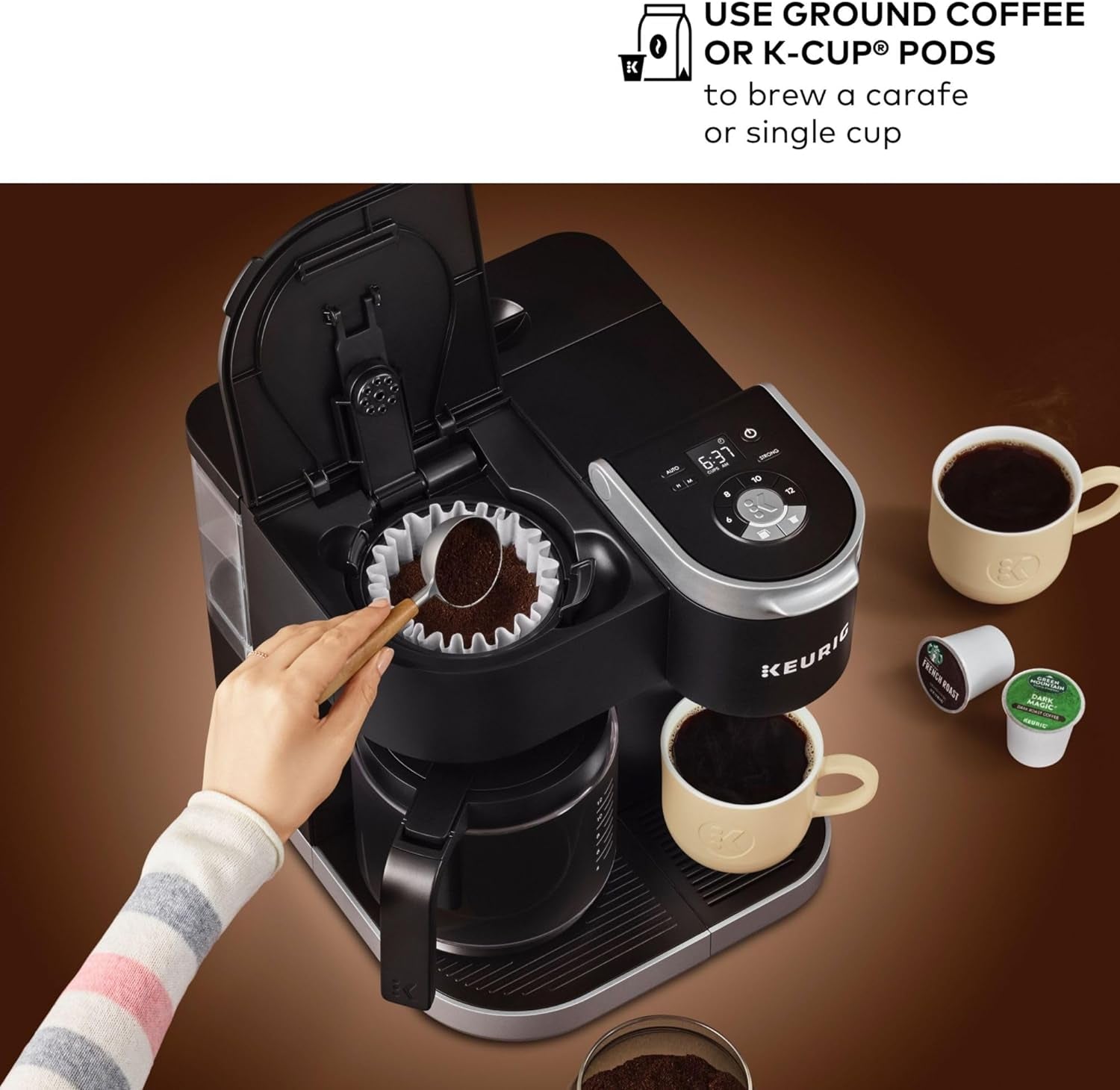 Keurig K-Duo Single Serve K-Cup Pod & Carafe Coffee Maker, with Multiple Brew Sizes, 60Oz Removable Reservoir, Programmable Auto Brew Carafe, (Gen 1), Black