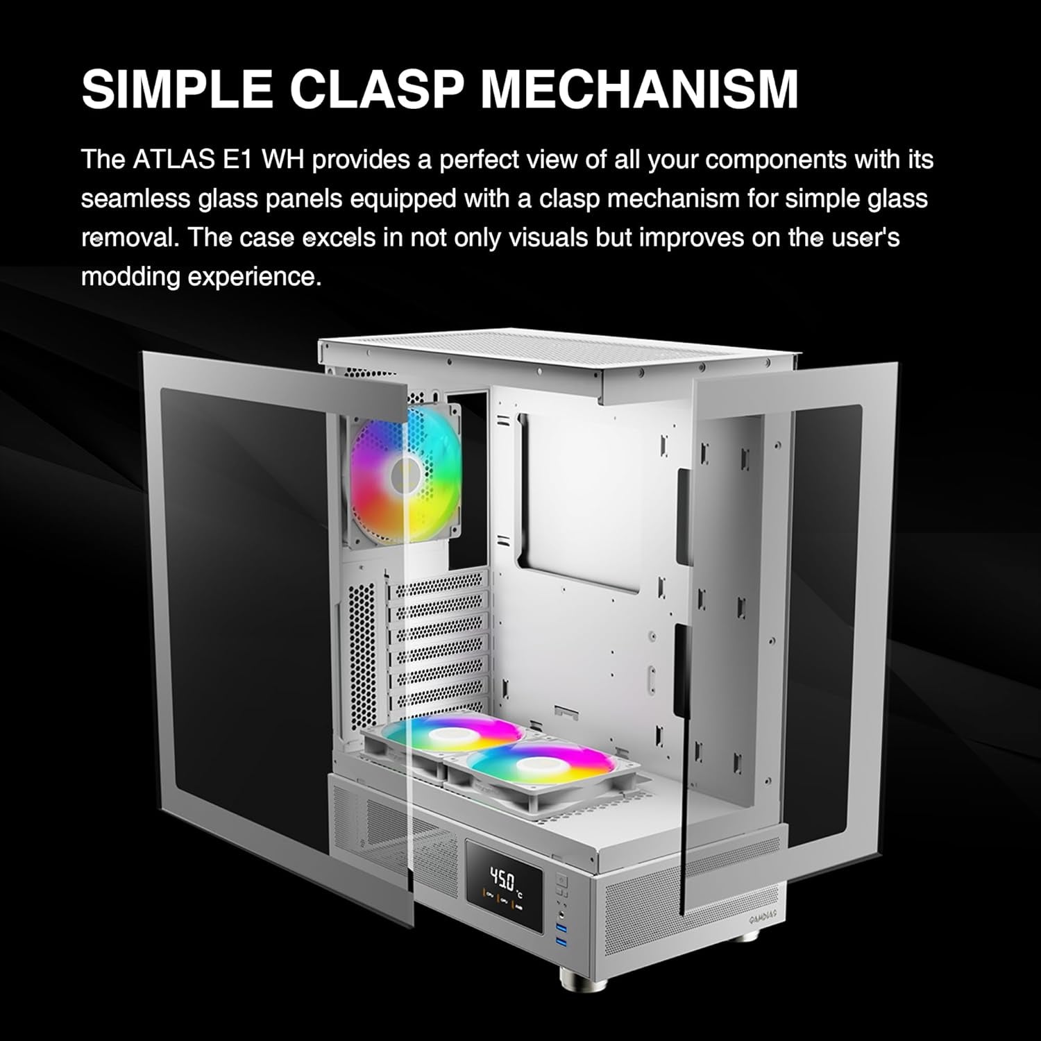 GAMDIAS White ATX Mid Tower Computer Case with Tempered Glass, Gaming PC Case W/Temperature Display & 3X 120Mm ARGB Fans, Support up to 5X Fans, 240Mm Aio/Radiator, 340Mm GPU/VGA, 160Mm CPU Cooler