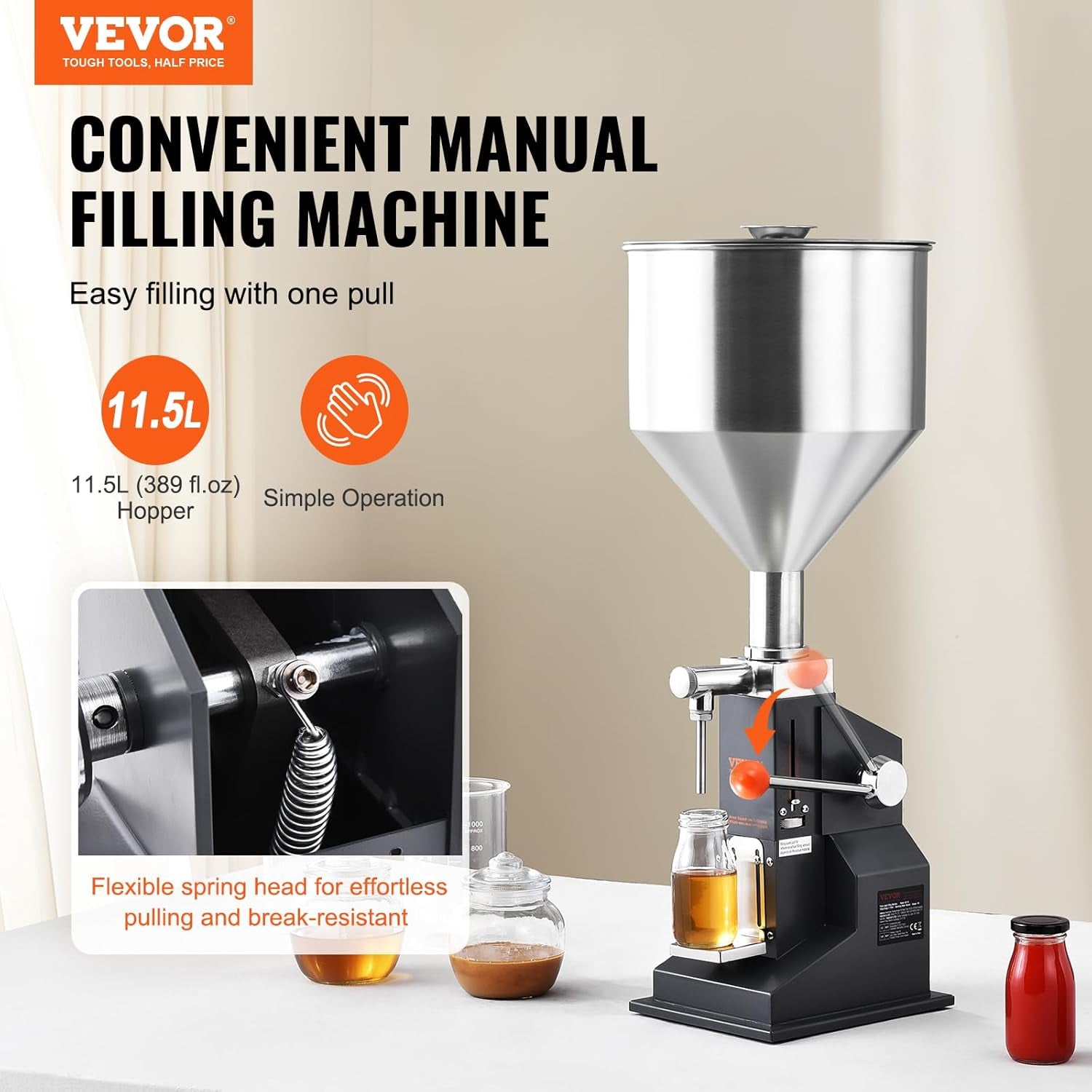 VEVOR Manual Paste Liquid Filling Machine, 5-100Ml Adjustable Bottle Filling Machine, Stainless Steel Liquid Filler with 11.5L Hopper for Milk Water Juice Essential Oil Shampoo Cosmetic Honey