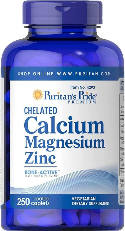 Puritan'S Pride Chelated Calcium Magnesium Zinc, Plays a Role in Bone Health and Helps Support Immune Function, 250 Count