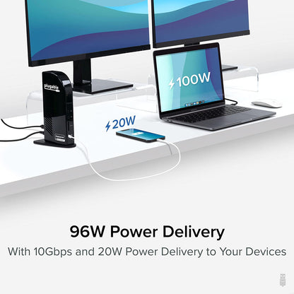 Plugable 4K USB C Docking Station Triple Monitor with 100W Power Delivery | USB C Dock for Windows and Mac, Thunderbolt 3/4 | Driver Required | 3X HDMI and 3X Displayport (UD-ULTC4K)
